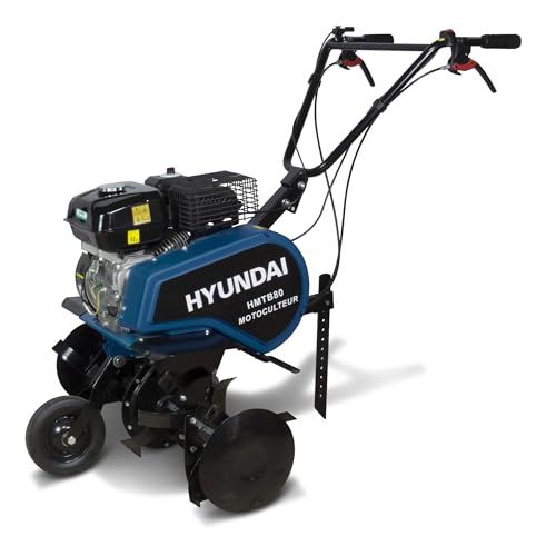 Hyundai - Motobineuse Thermique 212 cm³ 80 cm - Moteur 4 Temps - Profondeur de Travail 100-160 mm - Fraise démontable - Transmission démontable par Courroie et chaîne - Modèle HMTB80